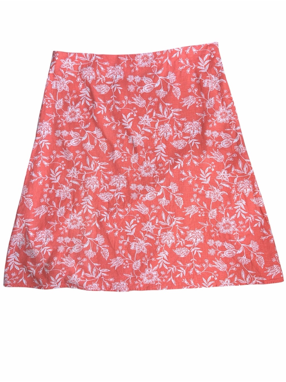 Eddie Bauer Women's Linen Blend Coral Floral A-Line Skirt. EC. Size 14